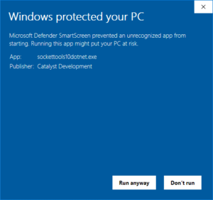 Windows SmartScreen warning with more information