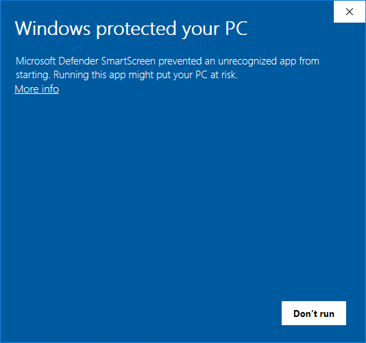 Windows SmartScreen warning message