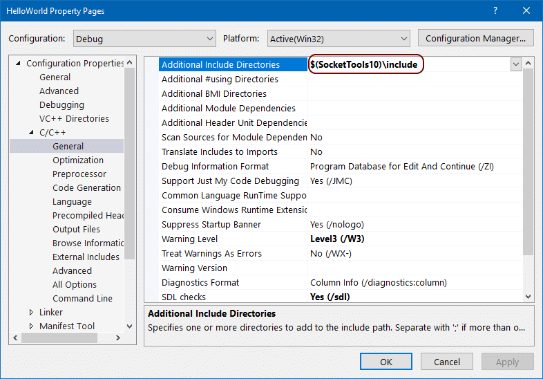 Visual Studio 2019 Project Include Directories