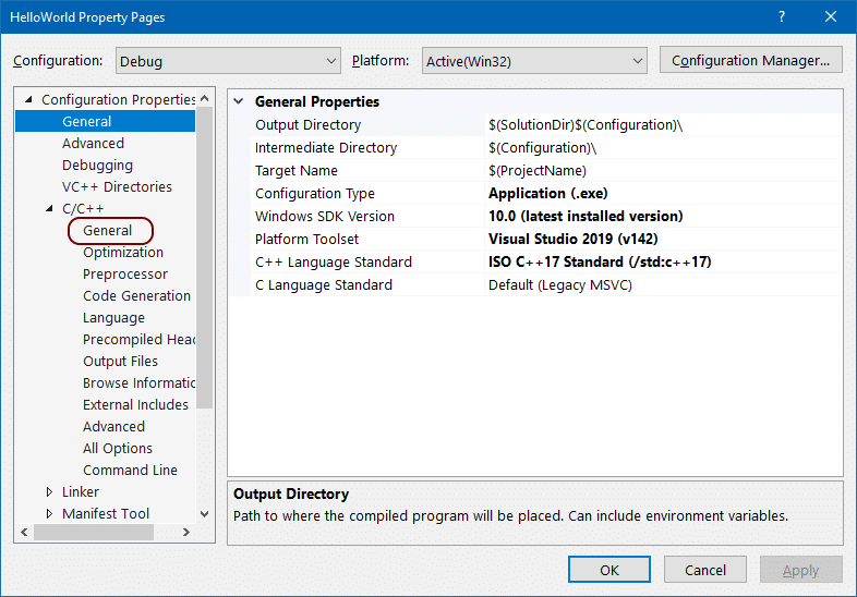 Проект не содержит правило configuration general visual studio 2019