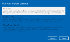 Windows Insider Channel Selection